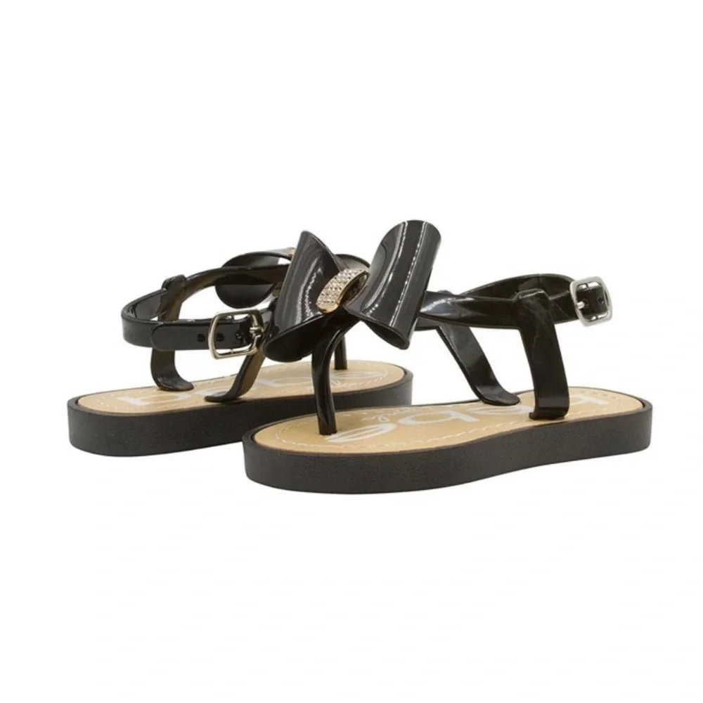 bebe‎ Toddler Girls Vegan Sandals With Bow And Rhinestones 9/10 Black